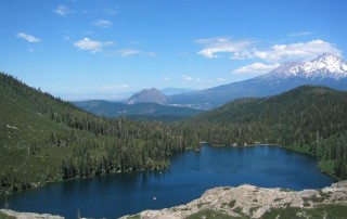 view of Castle Lake with Mount Shasta & Blackbutte in background